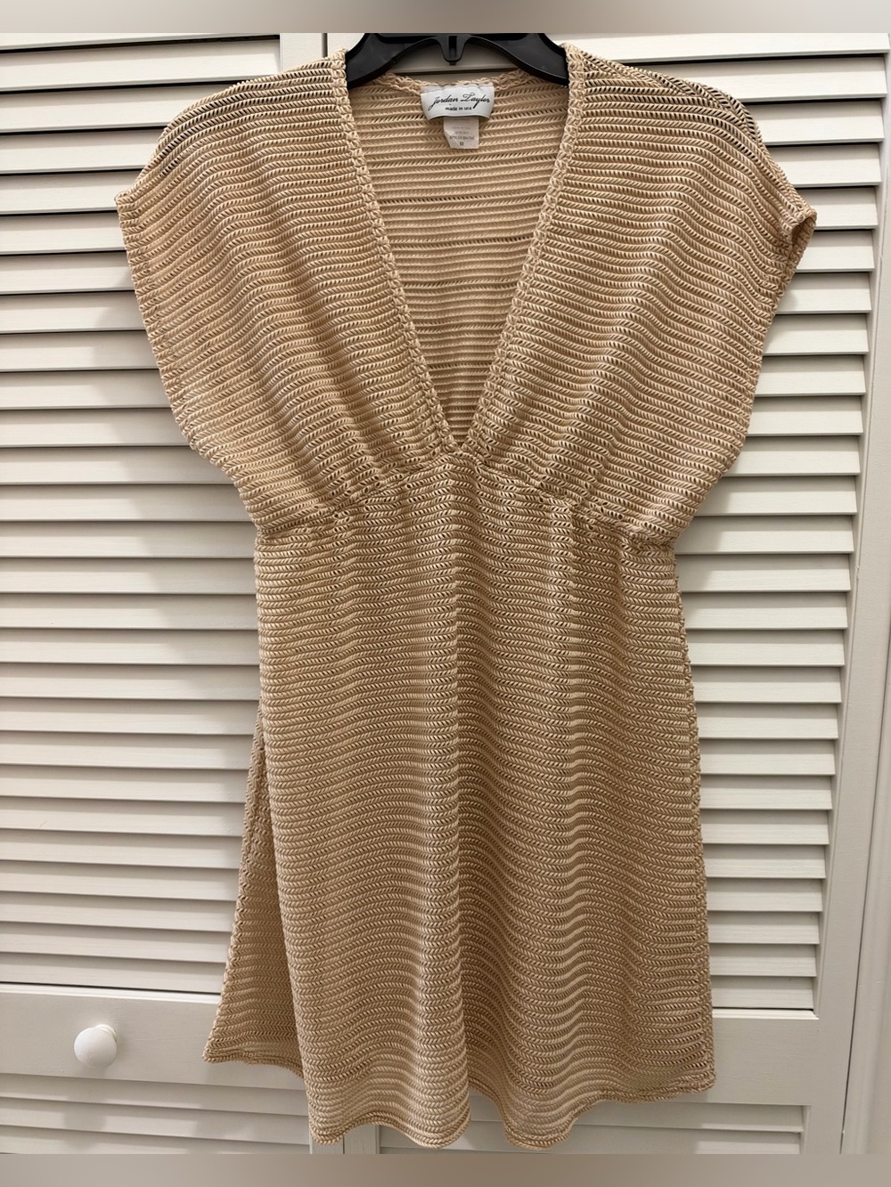 Jordan Taylor tan & cream wavy knit sheer bathing suit cover mini dress
